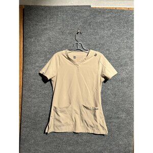 Medgear Scrub Shirt Womens XS Beige V Neck Pockets Nursing Medical Uniform